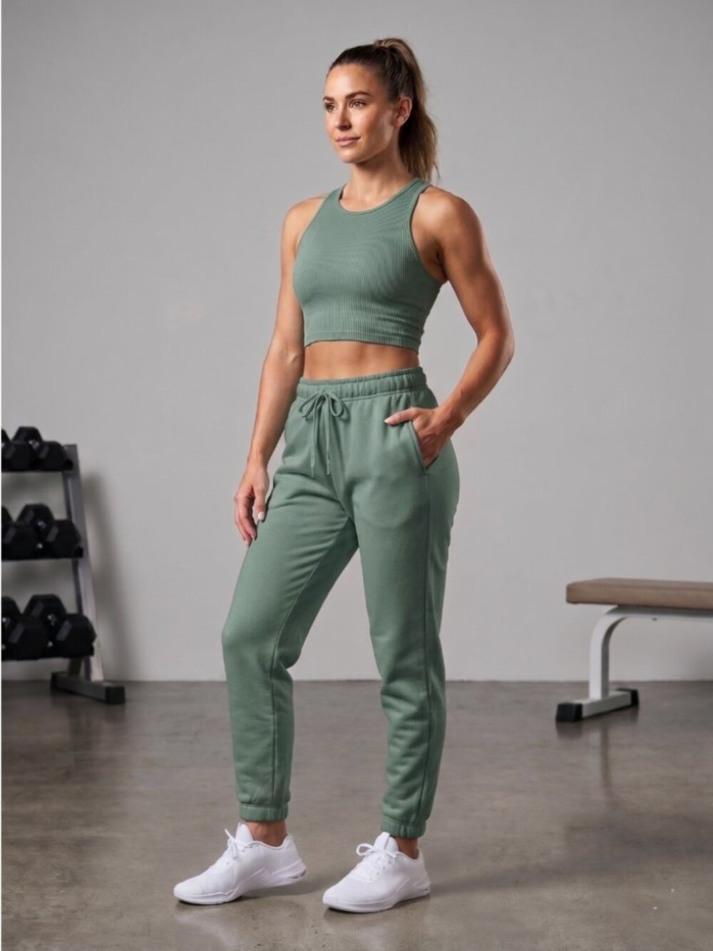 NWOT Fit Collective Sweat Joggers High Rise Sage Green Size XL